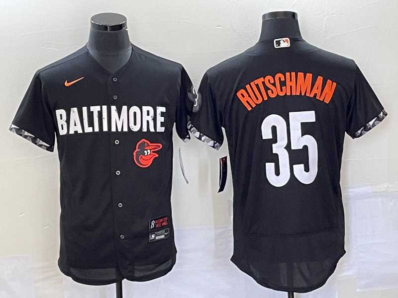 Mens Baltimore Orioles #35 Adley Rutschman Black 2023 City Connect Flex Base Stitched Jersey